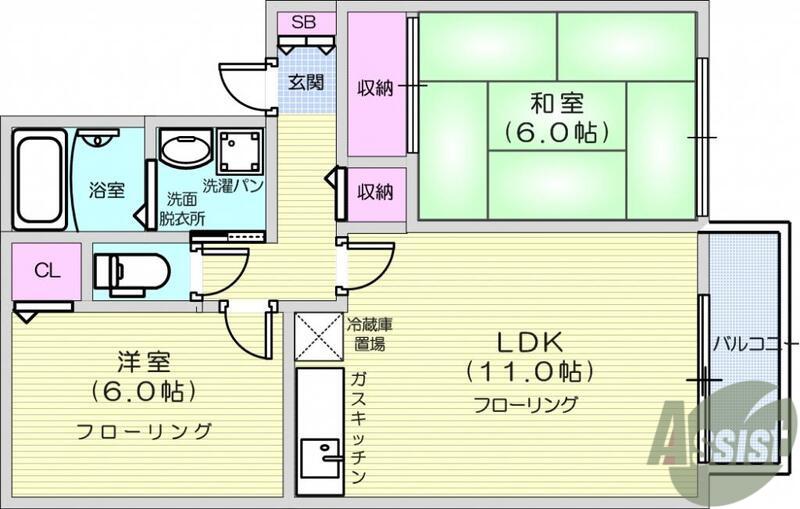 セジュール雷Ⅵ(2LDK/1階)の間取り写真