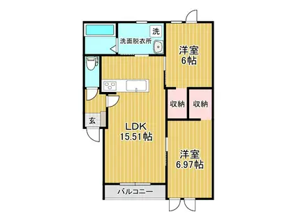 西13南13丁目マンション(2LDK/3階)の間取り写真