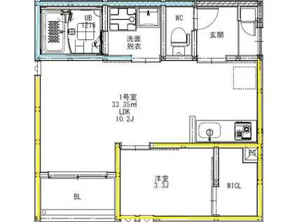 熊本市中央区渡鹿2丁目(1LDK/2階)の間取り写真