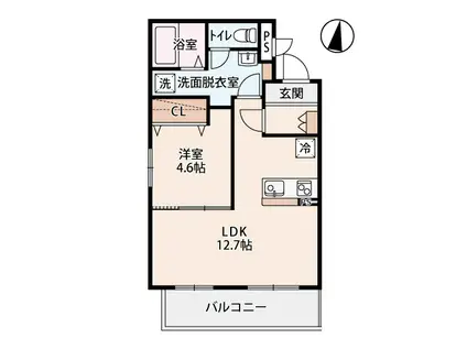 ソラーナ岡谷B(1LDK/3階)の間取り写真