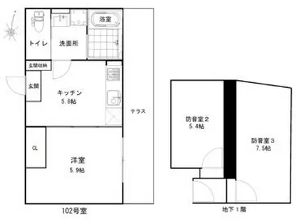 アルニラム24時間演奏OK 川崎市高津区千年楽器可防音・ピアノ・弦(3DK/1階)の間取り写真
