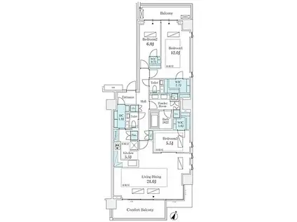 パークコート一番町(3LDK/7階)の間取り写真