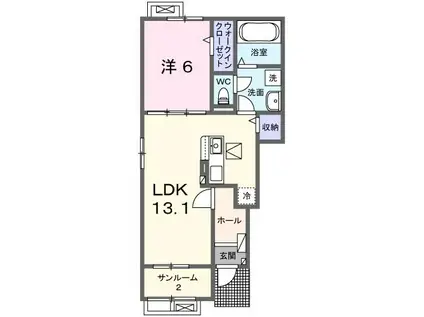 ヒルズ 韮崎 III(1LDK/1階)の間取り写真