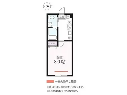 ハーミットクラブハウス・カーサ山手(1K/2階)の間取り写真