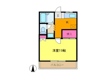 エルバレーI(1K/1階)の間取り写真