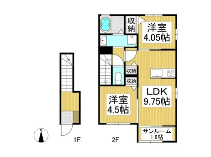 ウィズハイム千本柳(2LDK/2階)の間取り写真