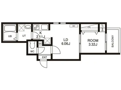 CHERIM竹下ウエスト(1LDK/3階)の間取り写真