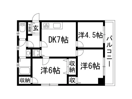 アムール宝塚Ⅱ(3DK/2階)の間取り写真