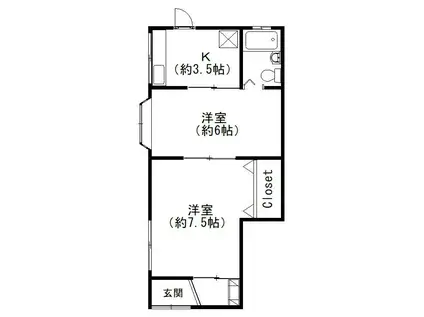貴田ハイツ(2K/1階)の間取り写真