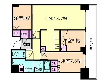 グランドメゾン新梅田タワー THE CLUB RESIDENCE(3LDK/32階)の間取り写真