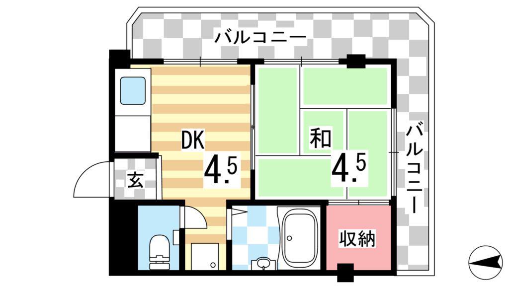 東芦屋マンション(1DK/3階)の間取り写真