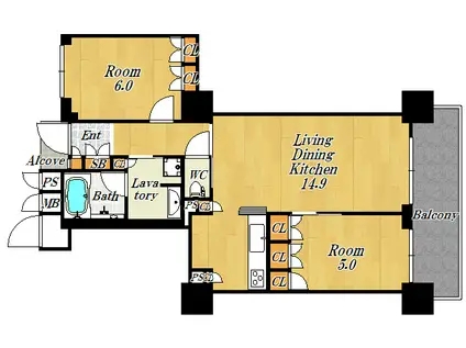 大阪福島タワー(2LDK/7階)の間取り写真