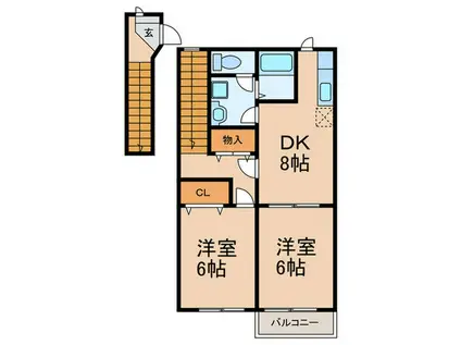 シャトレ小竹II(2DK/2階)の間取り写真