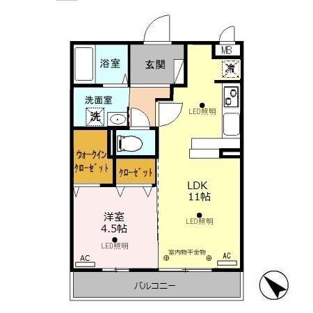 リビングタウン鍵山C(1LDK/3階)の間取り写真