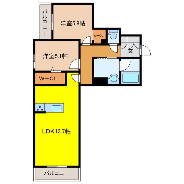 AXIS助信(2LDK/3階)の間取り写真