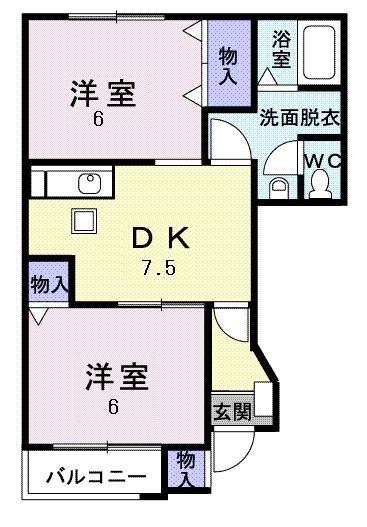 ファースト デューII(2DK/1階)の間取り写真