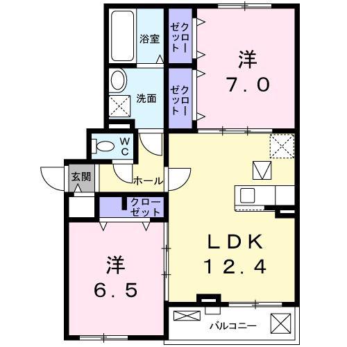 アルカンシエル ヌーモ(2LDK/1階)の間取り写真