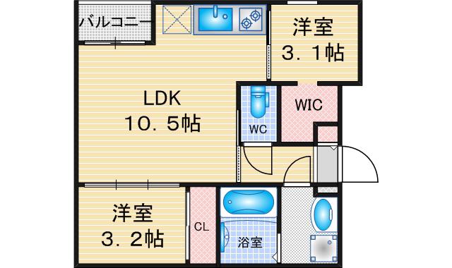 REGALEST千成(2LDK/1階)の間取り写真