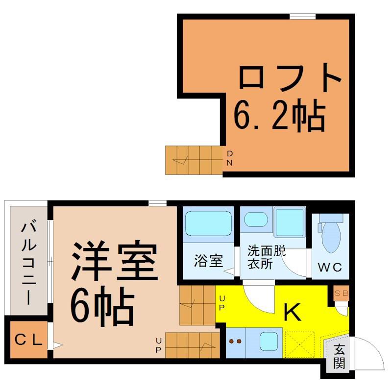 ハーモニーテラス木之免町II(1K/2階)の間取り写真