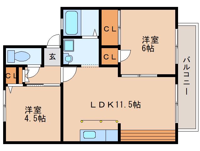ハイツ茶殿(2LDK/1階)の間取り写真