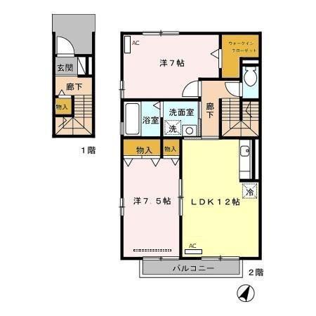 グランドソレーユ C(2LDK/2階)の間取り写真