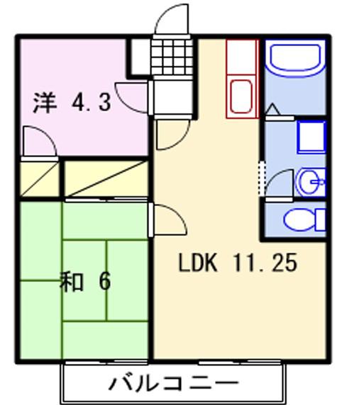 サンライフ森の西(2LDK/2階)の間取り写真