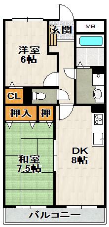 ハーティス宝塚II(2DK/2階)の間取り写真