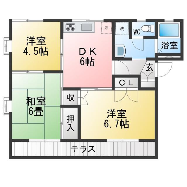 ドミール寿 C棟(3DK/1階)の間取り写真