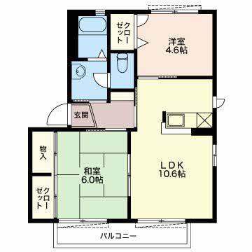 シダーSグランデB棟(2LDK/2階)の間取り写真