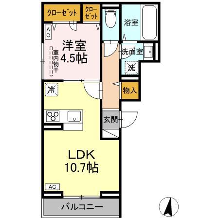 MON REVE 2025II(1LDK/2階)の間取り写真