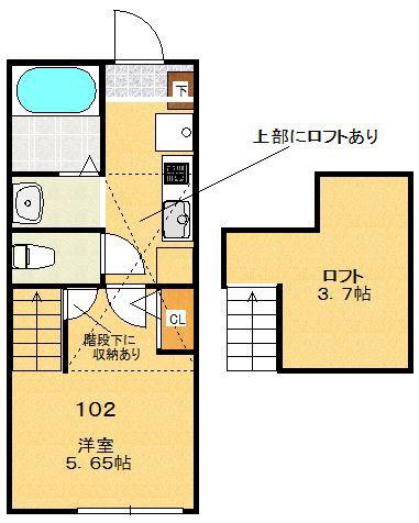 ラクセル三ッ沢(1K/1階)の間取り写真