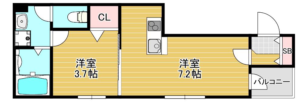 ハーモニーテラス新森(1DK/2階)の間取り写真
