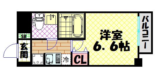 ワールドアイ阿波座ウエスト(1K/2階)の間取り写真