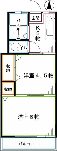 サンハイツ小林(2K/2階)の間取り写真