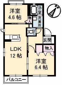 シャーメゾン南川 A棟(2LDK/2階)の間取り写真