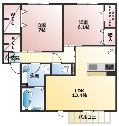シャトレイユ阪南町(2LDK/2階)の間取り写真