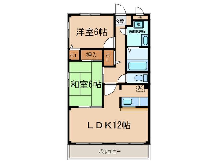 リバーサイドヒル(2LDK/2階)の間取り写真