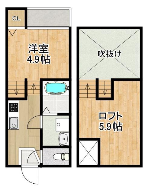 MODERN PALAZZO ISAHAYA HATTEN(1SK/2階)の間取り写真