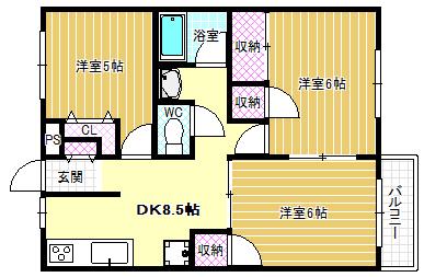 ヴィラフラワームーン(3DK/2階)の間取り写真