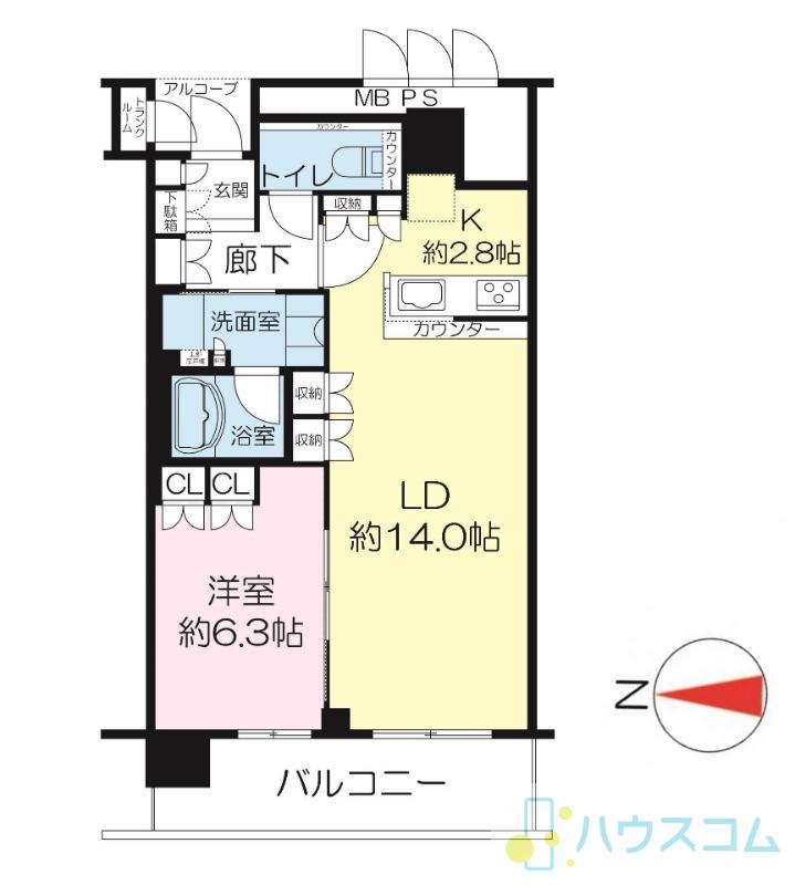 ジオタワー高槻ミューズフロント(1LDK/8階)の間取り写真