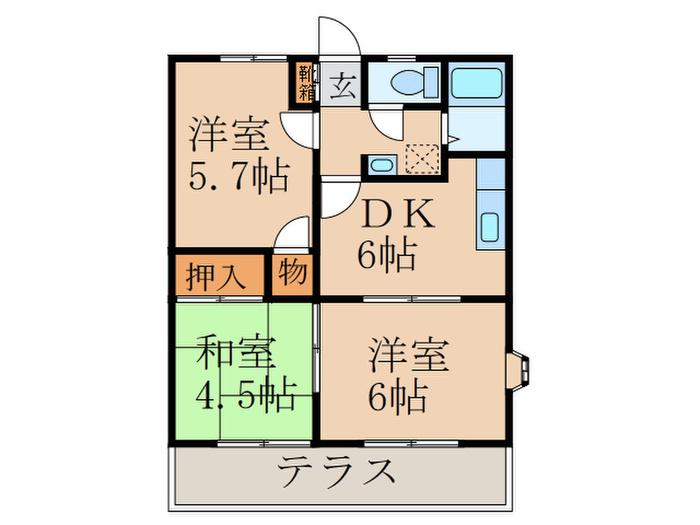 パナハイツENOKI B棟(3DK/1階)の間取り写真