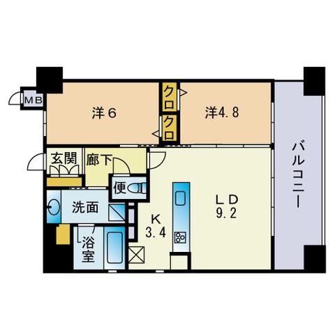 アメイズブレステージ別府(2LDK/10階)の間取り写真