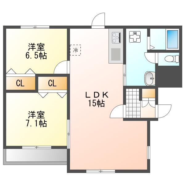 メゾンクレール(2LDK/2階)の間取り写真