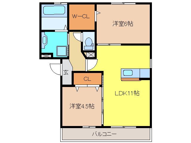 ル・クール(2LDK/2階)の間取り写真