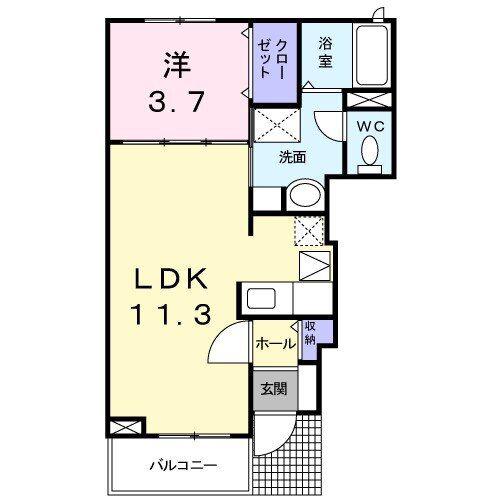 Y・Y LILY B棟(1LDK/1階)の間取り写真