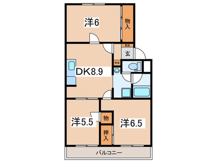 フォンテーヌ栢山(3DK/2階)の間取り写真
