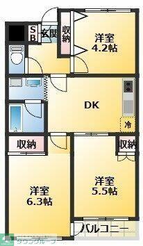 第二宝マンション(3DK/4階)の間取り写真