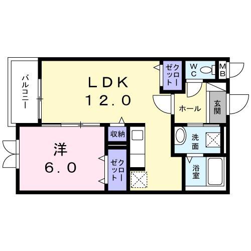 SUN BLUE(1LDK/2階)の間取り写真