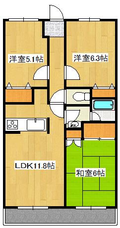 リバーサイド雪沢(3LDK/6階)の間取り写真