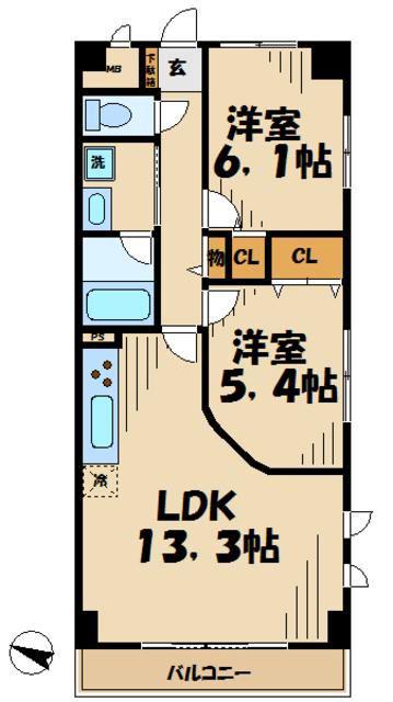 マリアージュ(2LDK/1階)の間取り写真